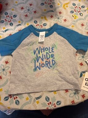 Open Edit Kids' 'Whole Wide World' Short Sleeve Tee - Gray & Blue